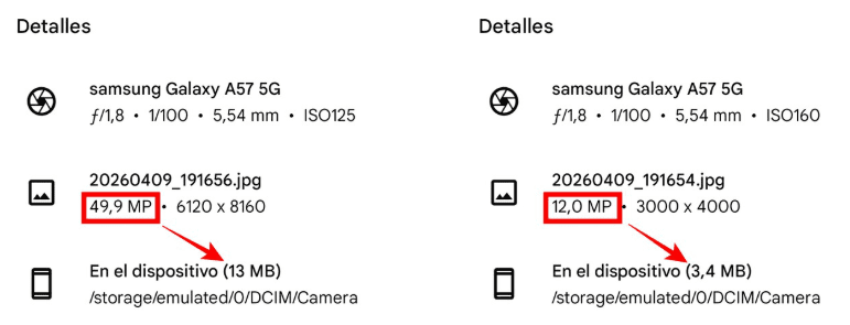 Samsung Galaxy A57, análisis-IES ROSA CHACEL 13 Diferencia de tamaño en una fotografía de la misma escena en el modo de 50 MP y el de 12 MP