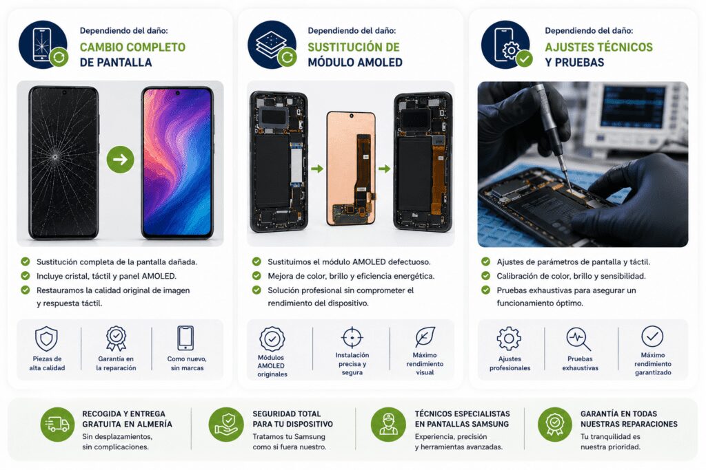 Opciones de reparación de pantallas Samsung