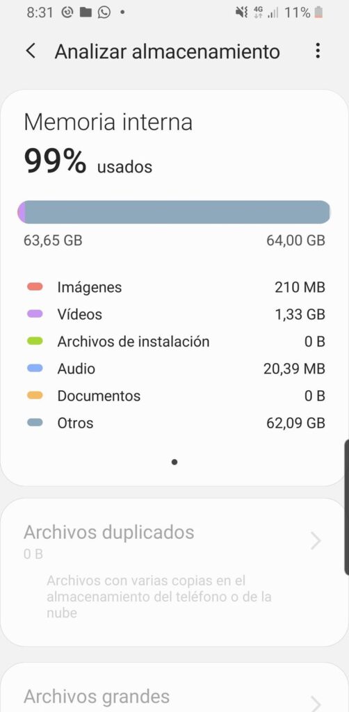 almacenamiento lleno móvil